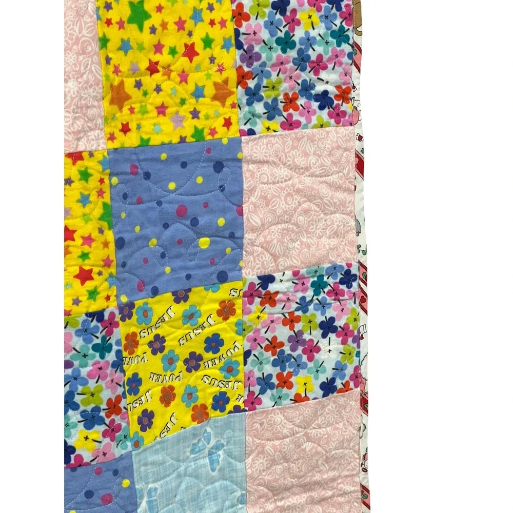 Handmade‎ Patchwork Quilt Floral Star Jesus Power 66x50 Teddy Bear Throw